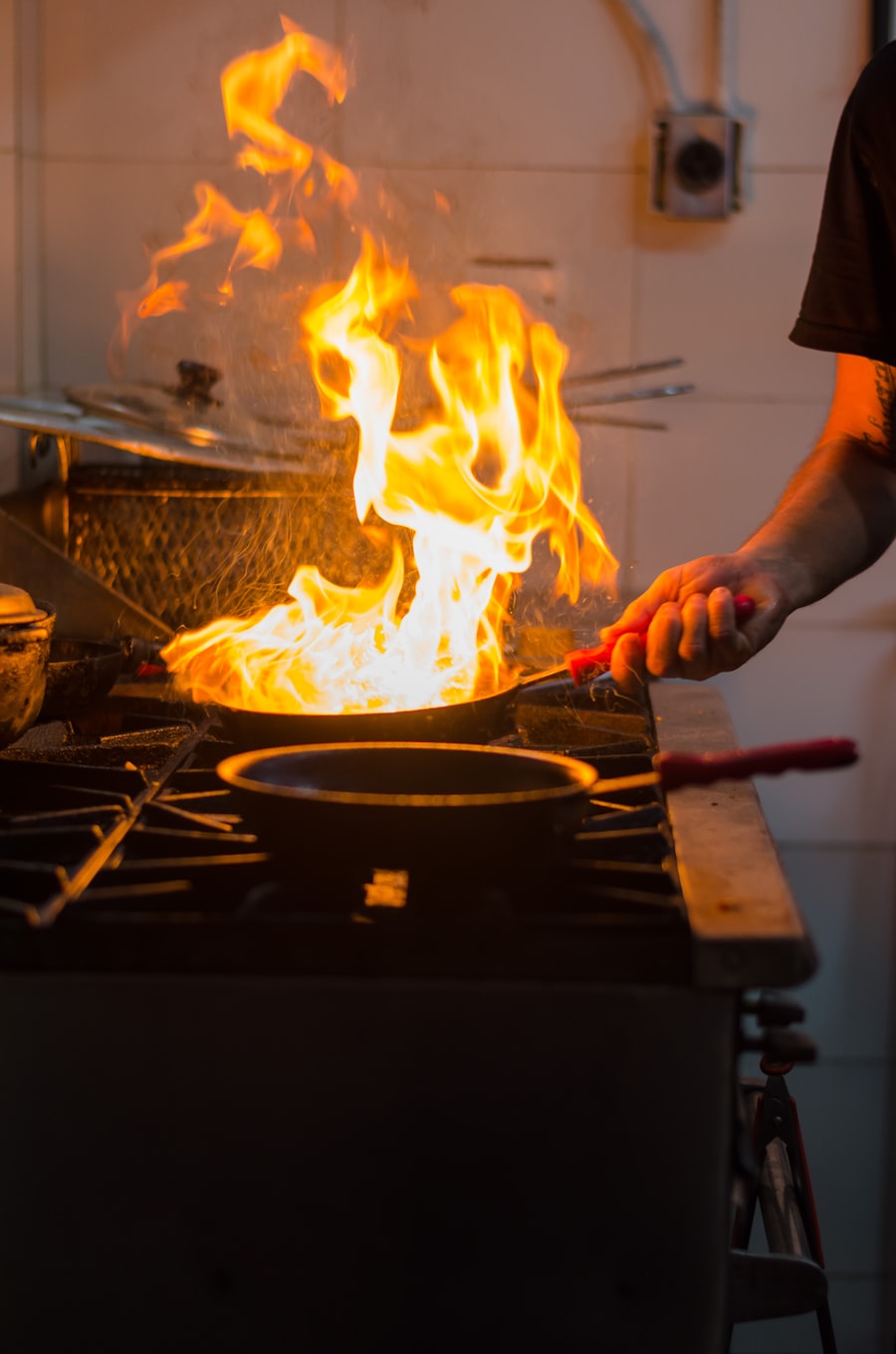 Open flame roaring over the cast iron at the hearth